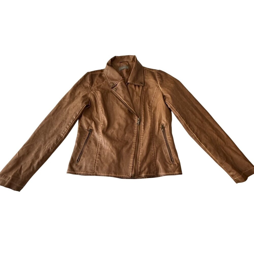Bagatelle Womens Brown Faux Leather Moto Jacket Size S